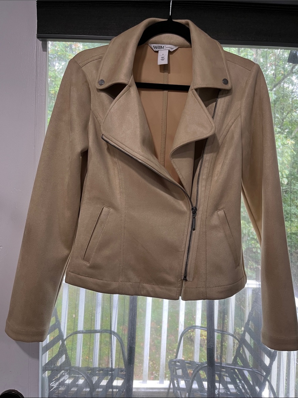 WHBM Taupe Faux Suede Moto Jacket
